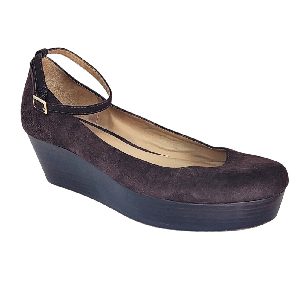 Kate Spade Abigail Brown Suede Ankle Strap Platform Wedge Pumps Shoes 9.5
